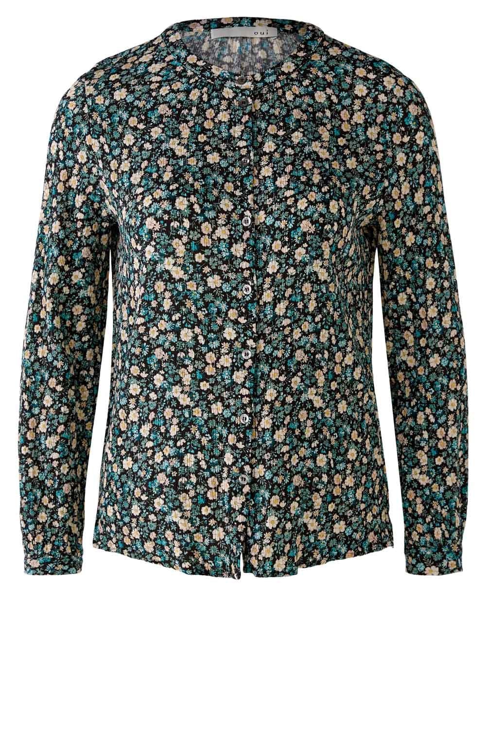 Green Grey Floral Print Blouse