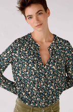 Green Grey Floral Print Blouse