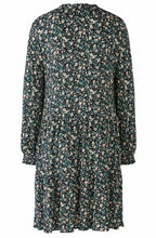 Green Grey Floral Print Tiered Dress