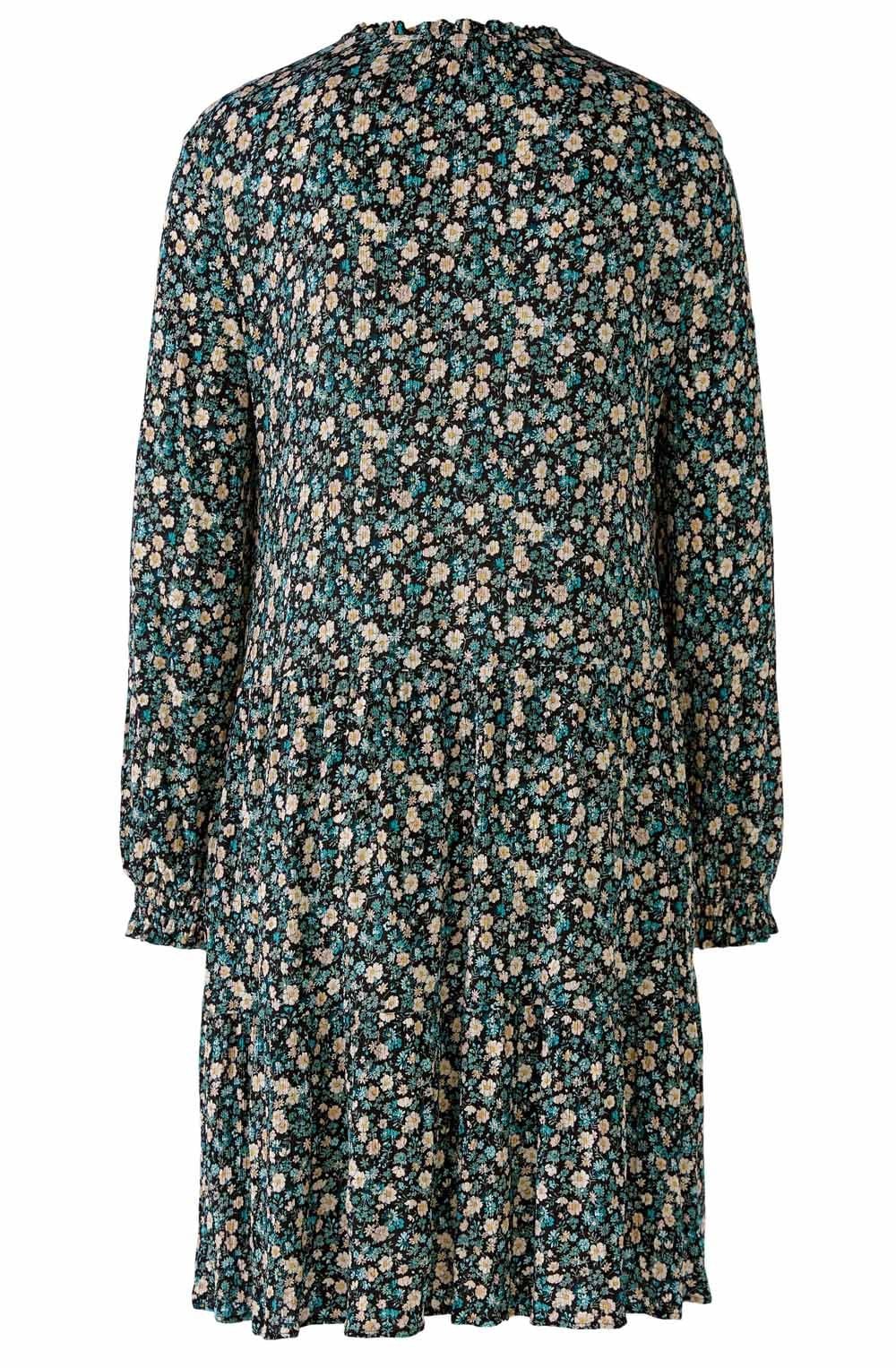Green Grey Floral Print Tiered Dress