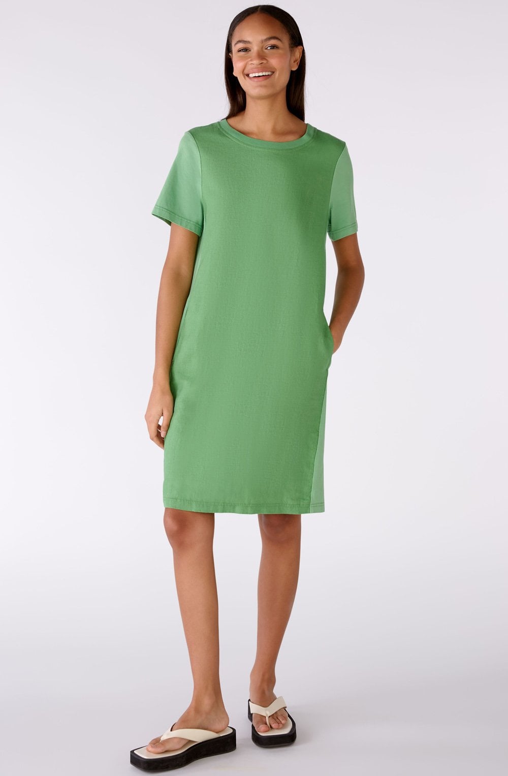 Green Leaf Short Sleeved Linen Dress