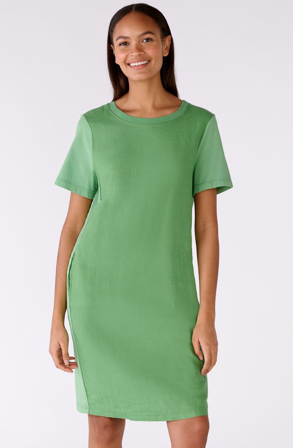 Green Leaf Short Sleeved Linen Dress