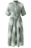 Green Palm Leaf Cotton Belted Dress