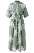 Green Palm Leaf Cotton Belted Dress