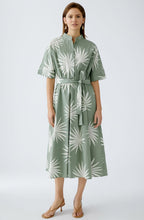 Green Palm Leaf Cotton Belted Dress