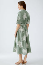 Green Palm Leaf Cotton Belted Dress
