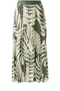 Green Palm Leaf Pleated Midi Skirt