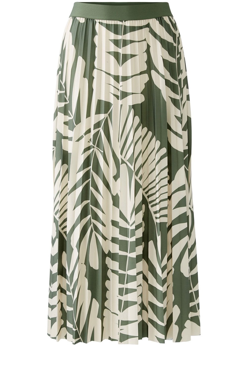 Green Palm Leaf Pleated Midi Skirt