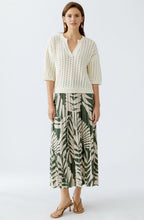 Green Palm Leaf Pleated Midi Skirt