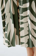 Green Palm Leaf Pleated Midi Skirt