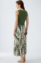Green Palm Leaf Pleated Midi Skirt
