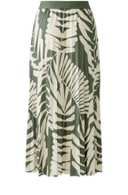 Green Palm Leaf Pleated Midi Skirt