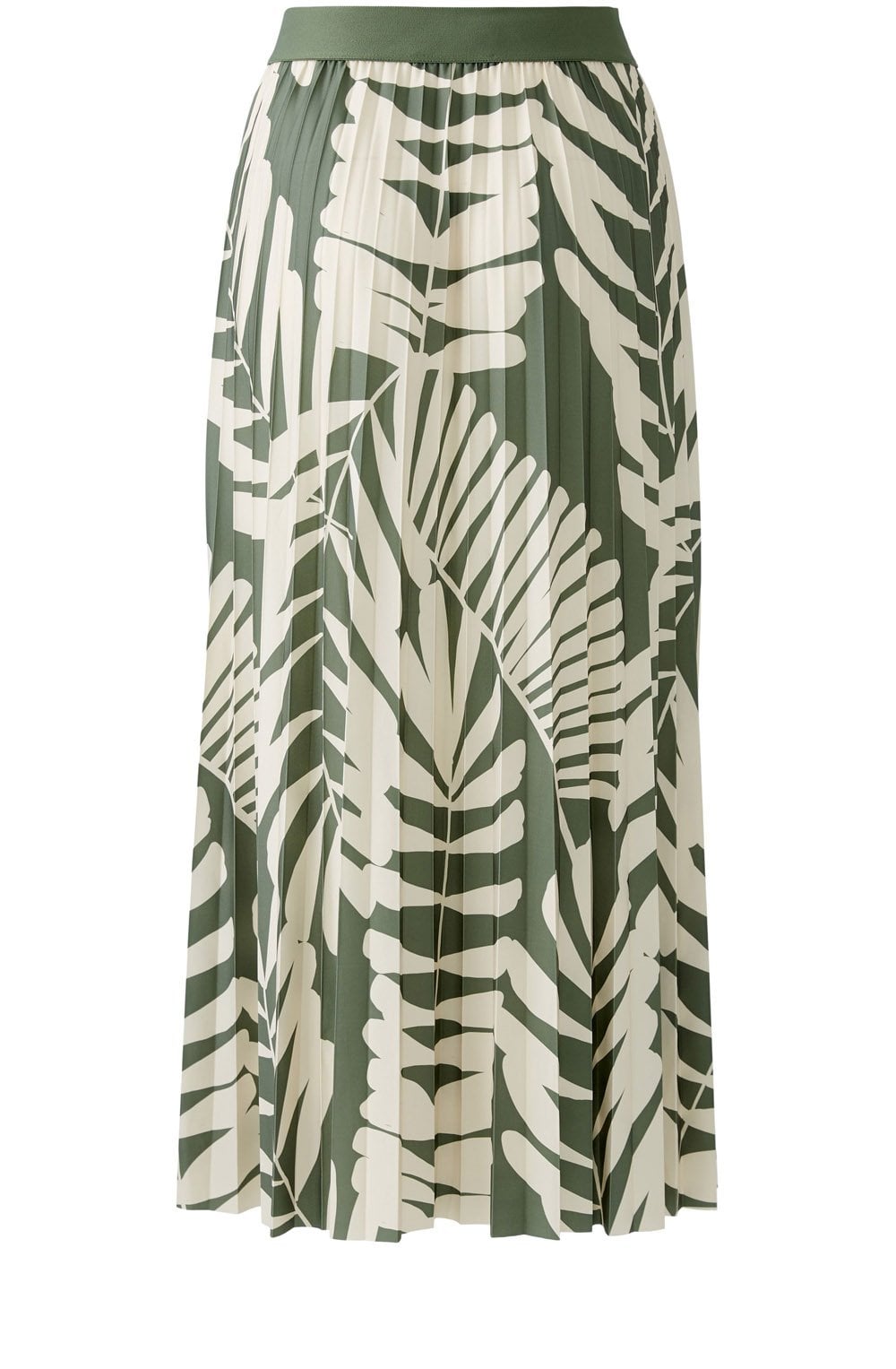 Green Palm Leaf Pleated Midi Skirt