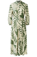 Green Palm Leaf Silk Touch Shirt Dress