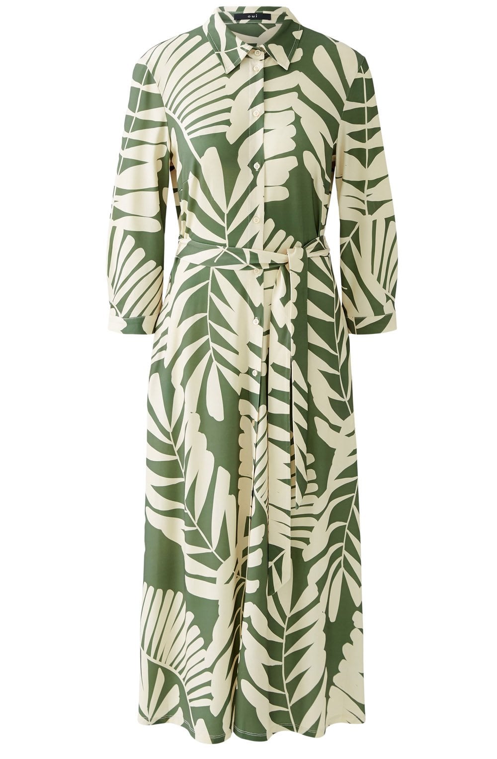 Green Palm Leaf Silk Touch Shirt Dress