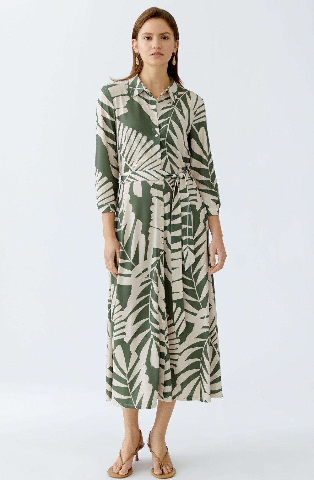 Green Palm Leaf Silk Touch Shirt Dress