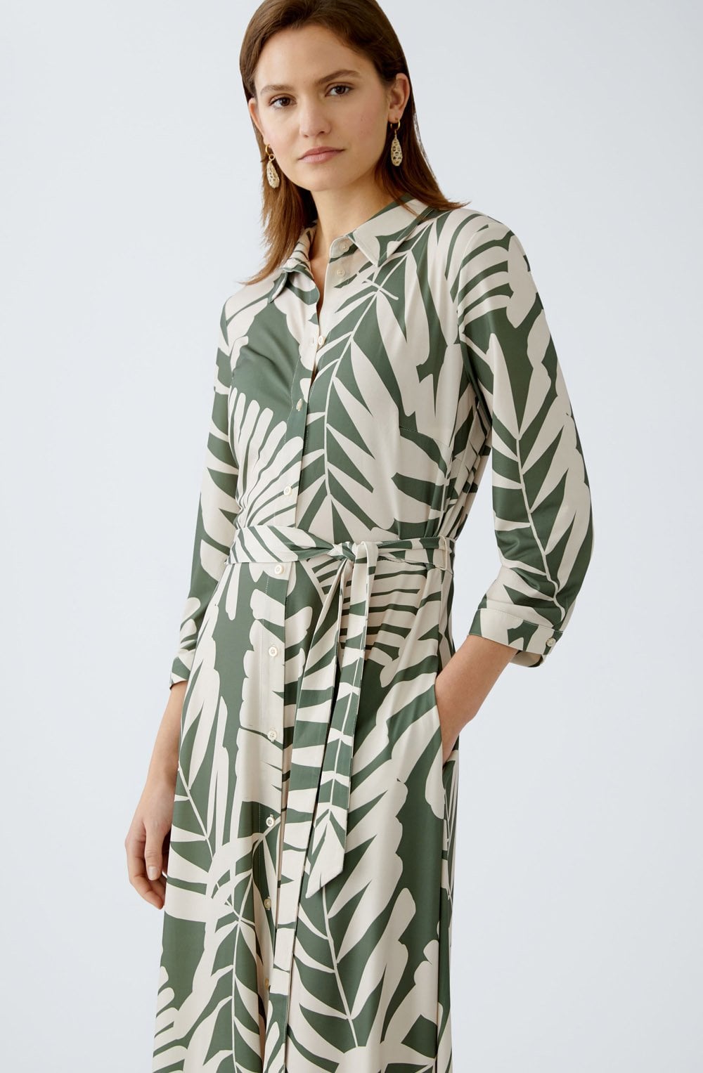 Green Palm Leaf Silk Touch Shirt Dress