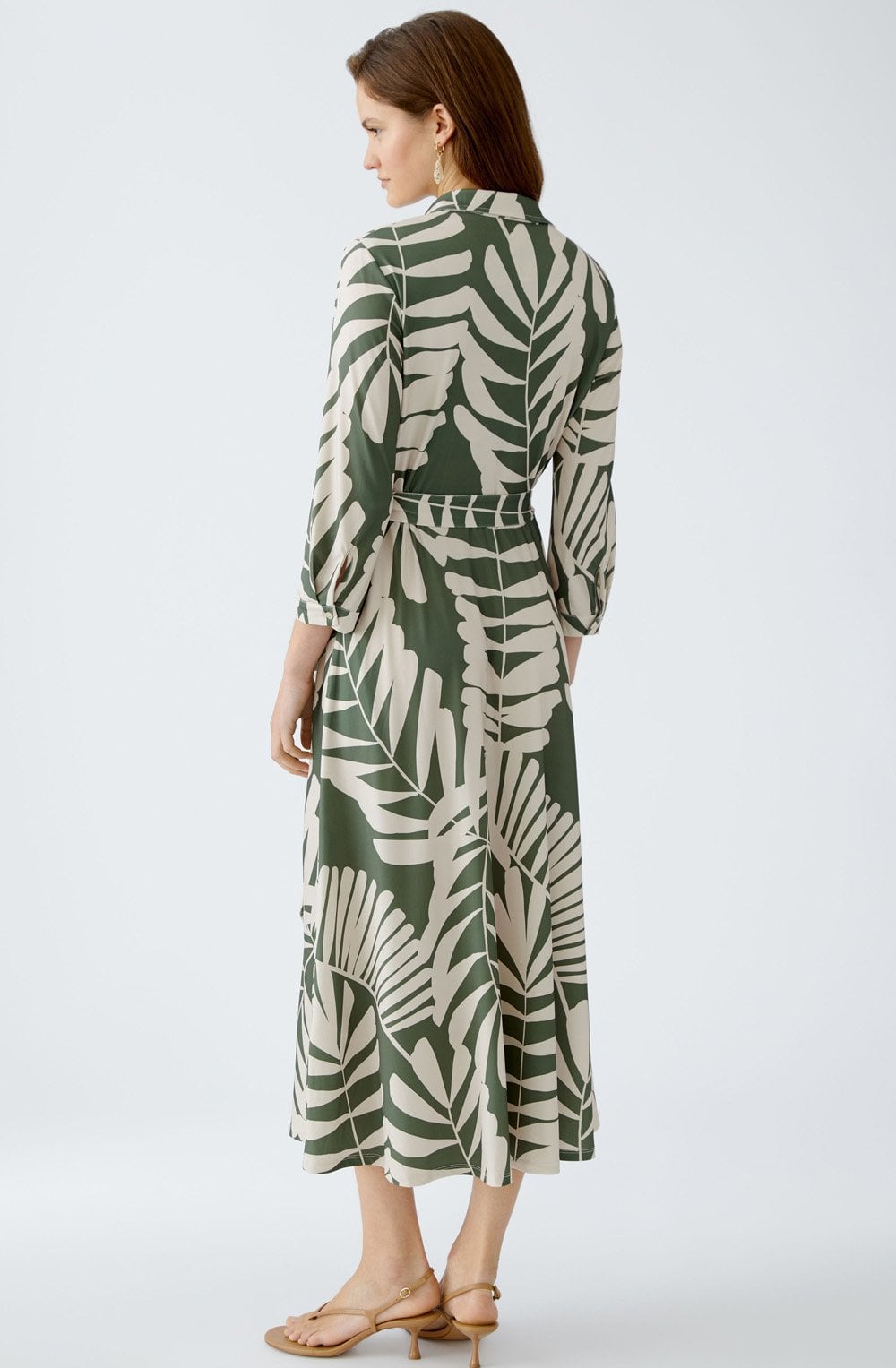 Green Palm Leaf Silk Touch Shirt Dress