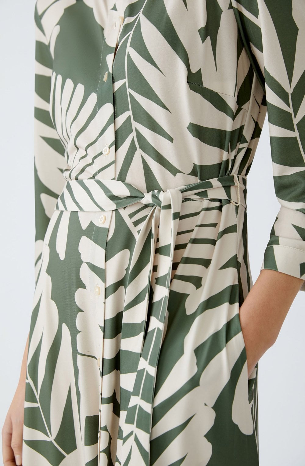 Green Palm Leaf Silk Touch Shirt Dress