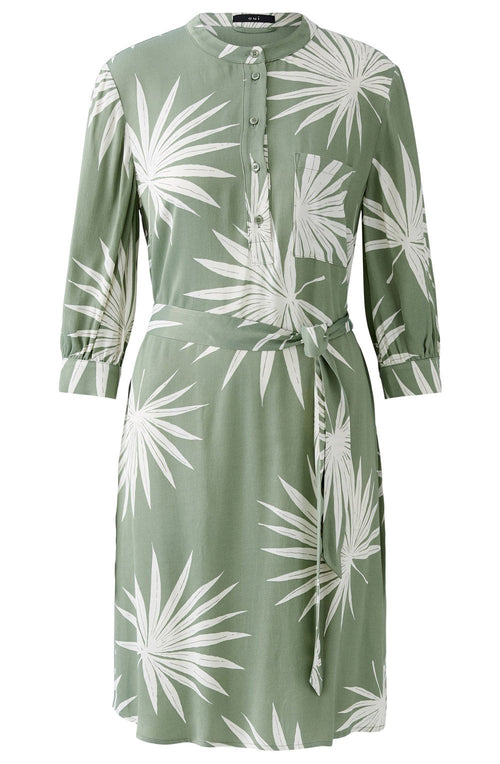 Green Palm Leaf Silk Touch Tunic Dress