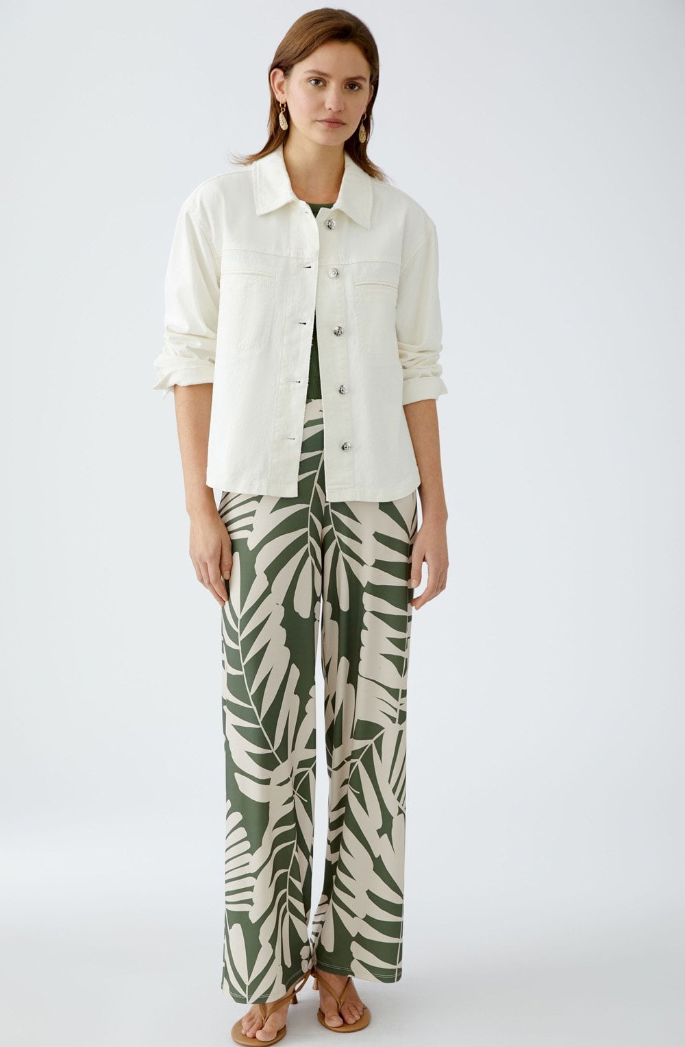 Green Palm Leaf Wide Leg Jersey Trousers