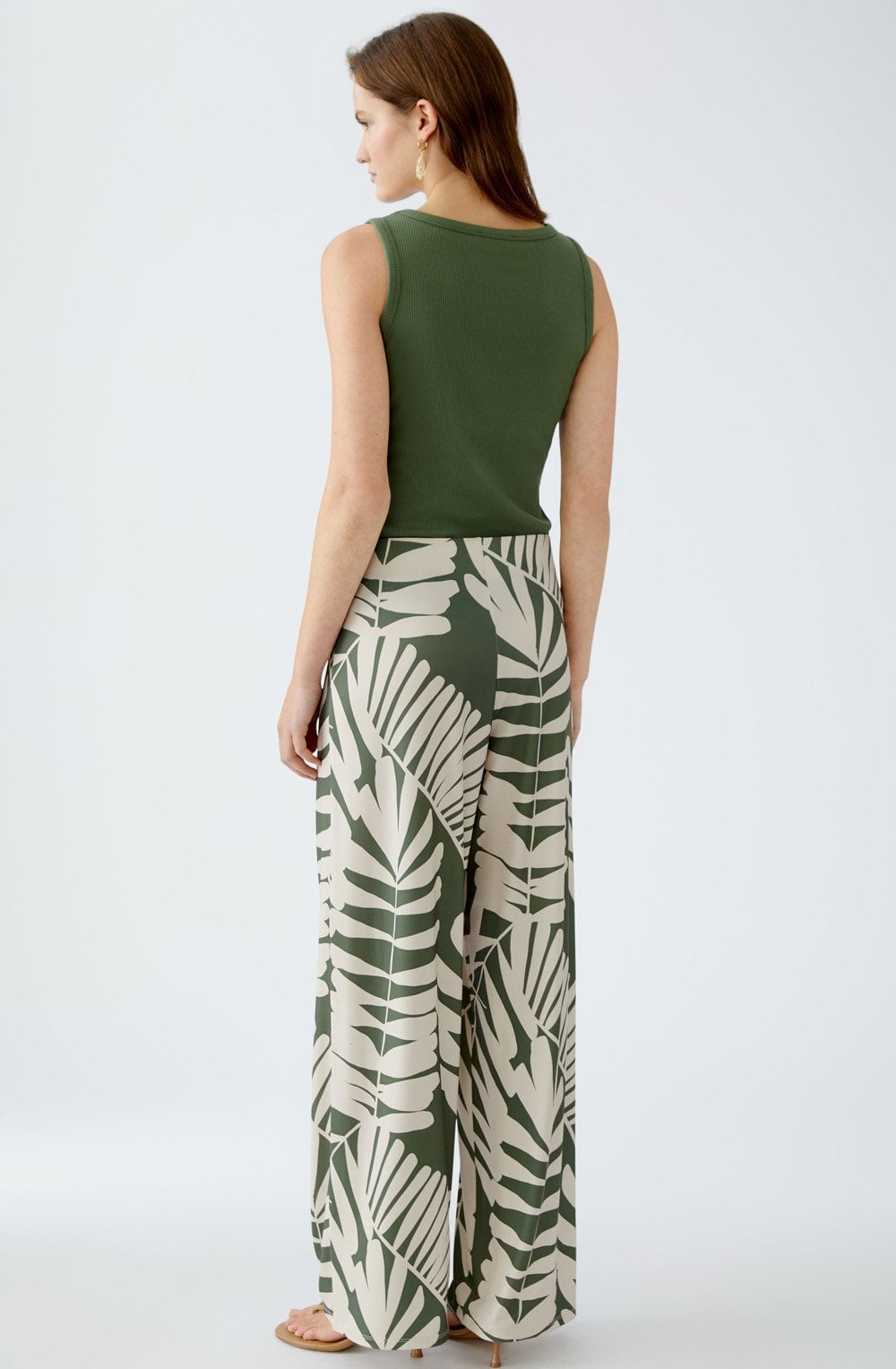 Green Palm Leaf Wide Leg Jersey Trousers