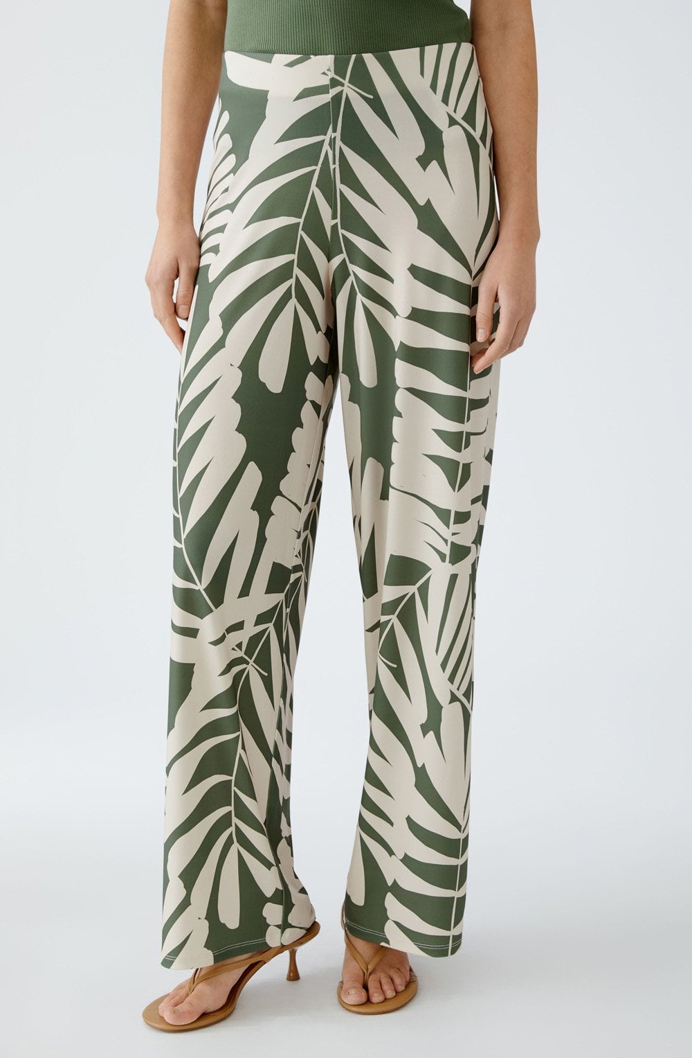 Green Palm Leaf Wide Leg Jersey Trousers
