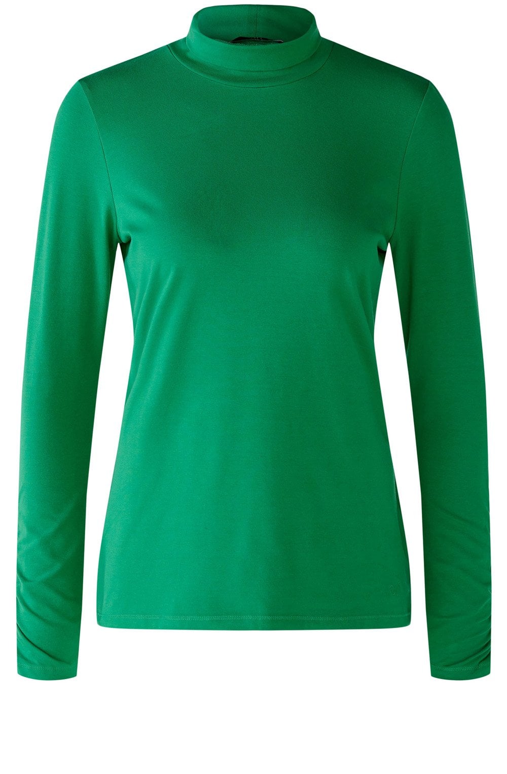 Green Ruched Sleeve High Neck Top