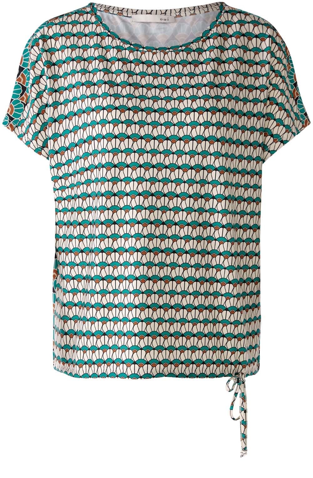Green Shell Jersey Drawstring Blouse