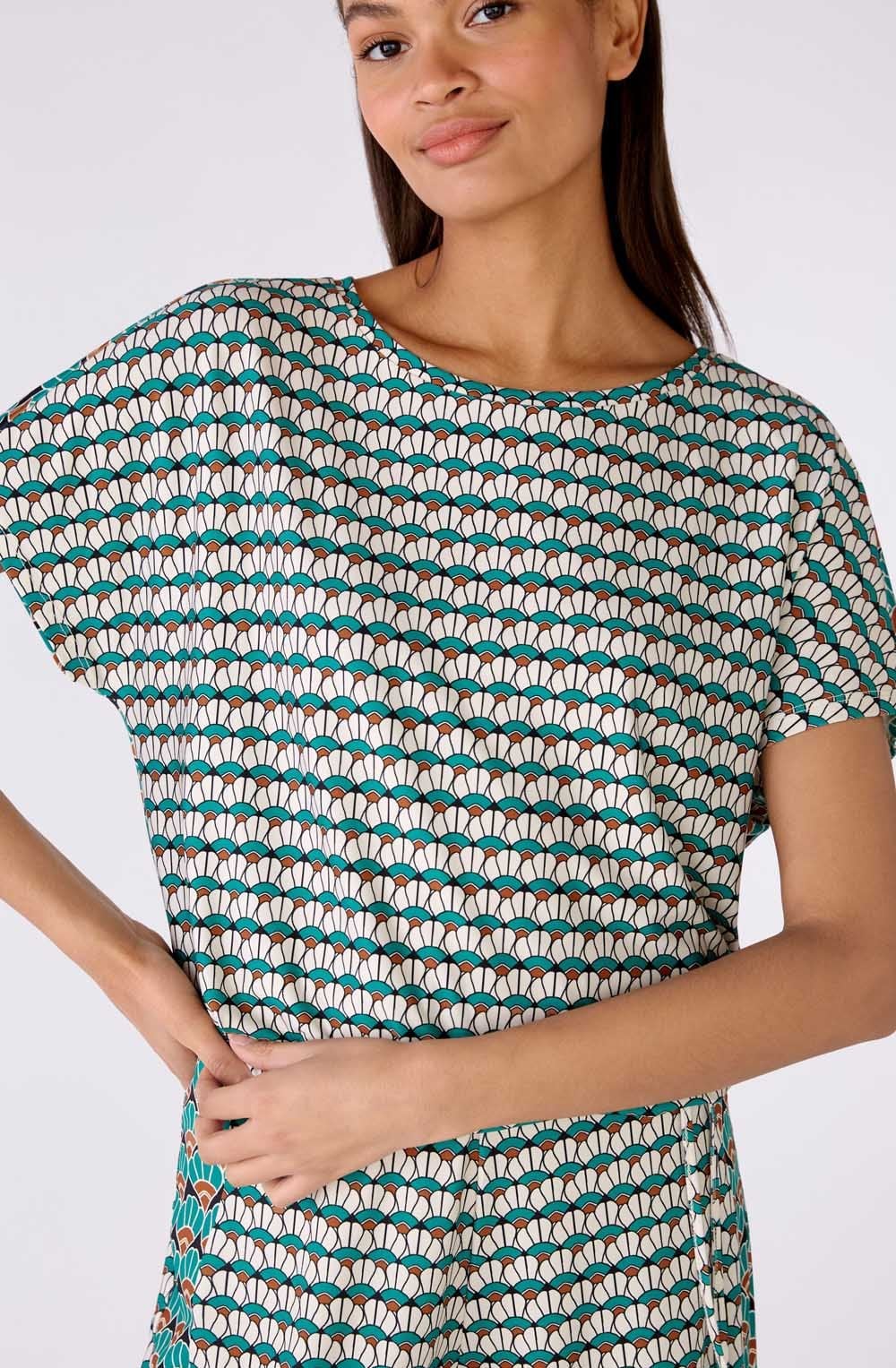 Green Shell Jersey Drawstring Blouse