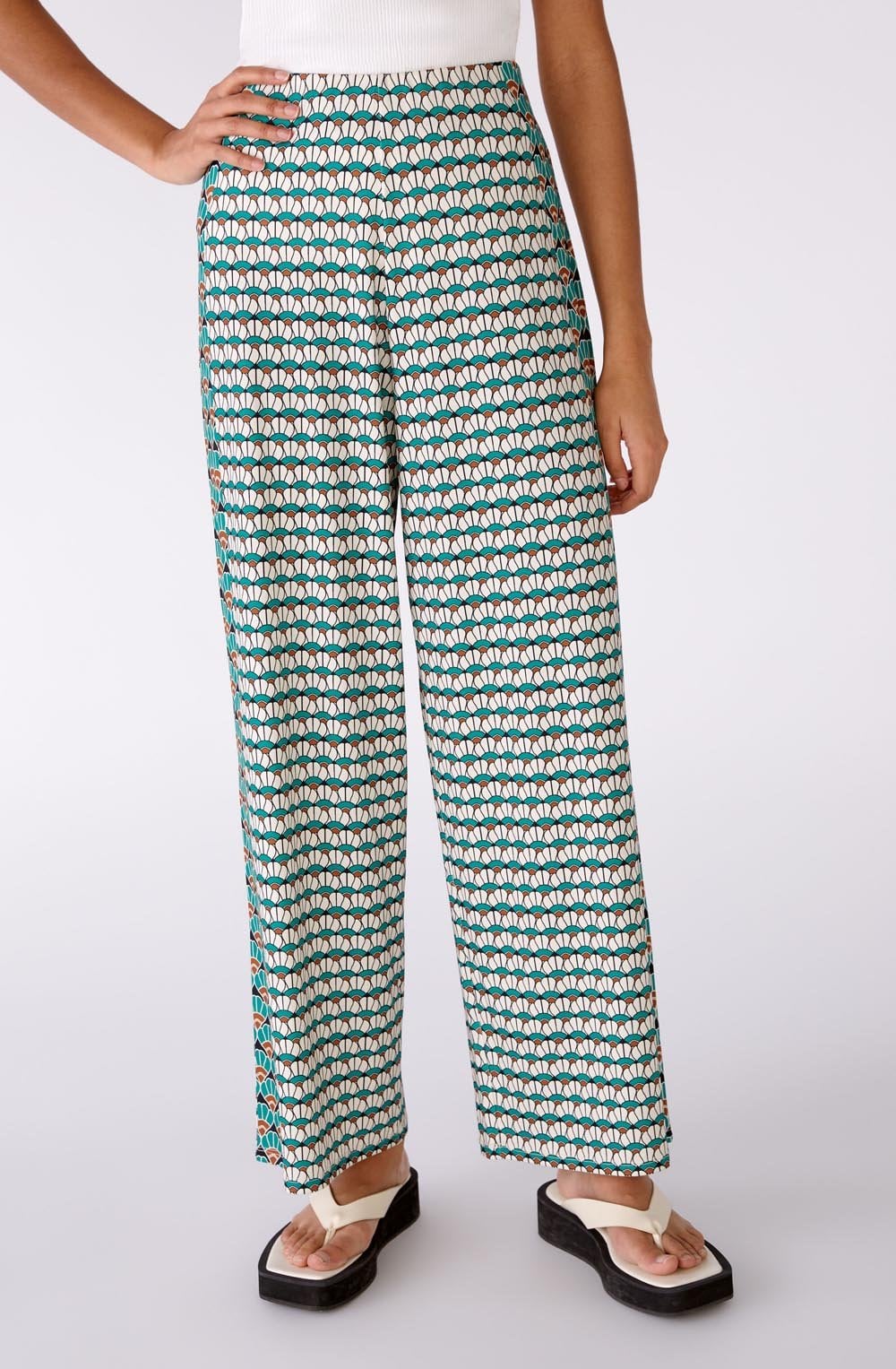 Green Shell Print Wide Leg Jersey Trousers