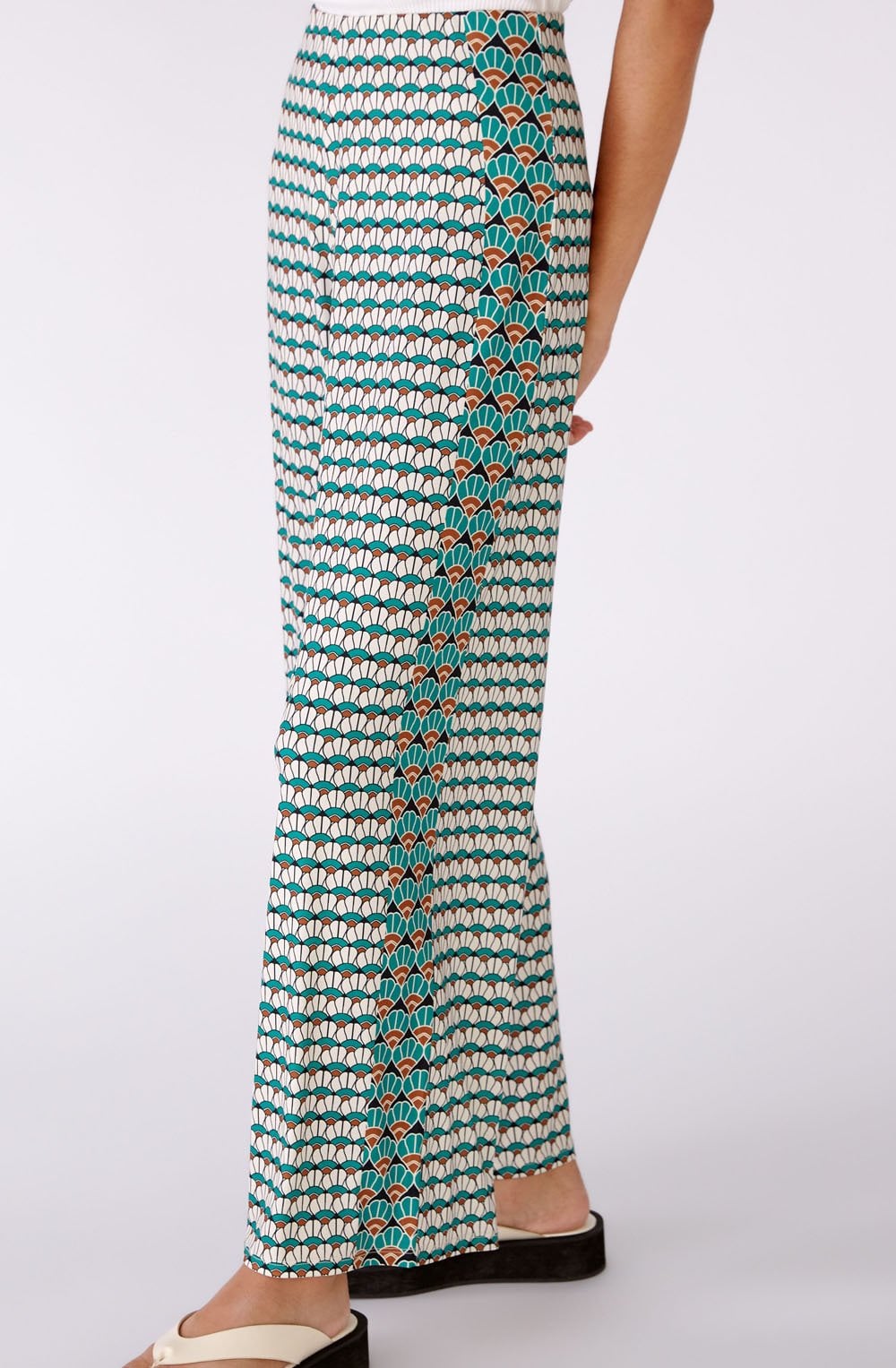 Green Shell Print Wide Leg Jersey Trousers