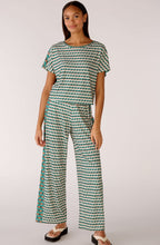 Green Shell Print Wide Leg Jersey Trousers