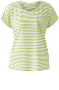 Green Striped Patch Pocket Linen T Shirt