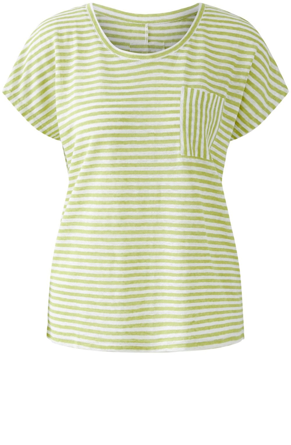 Green Striped Patch Pocket Linen T Shirt