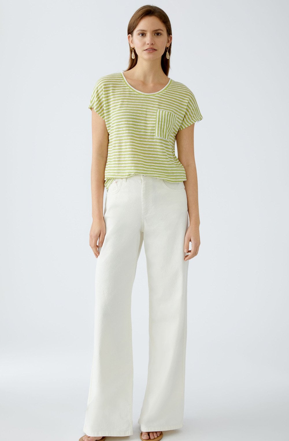 Green Striped Patch Pocket Linen T Shirt