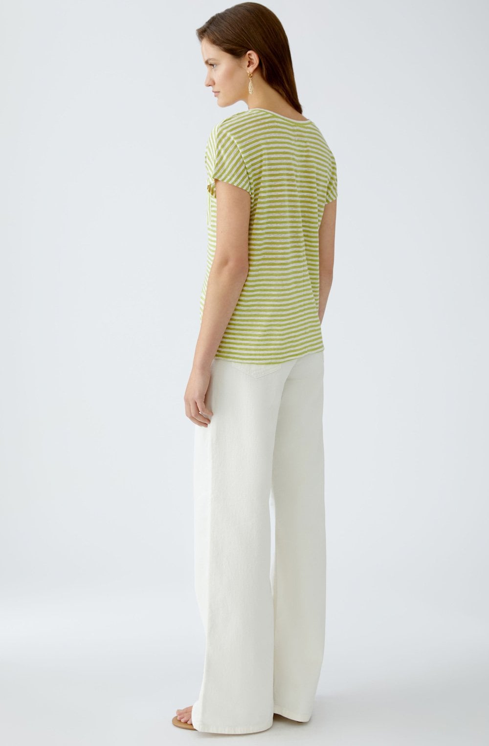 Green Striped Patch Pocket Linen T Shirt