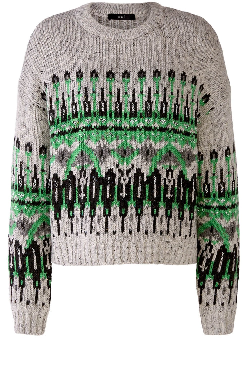 Grey and Green Jacquard Jumper