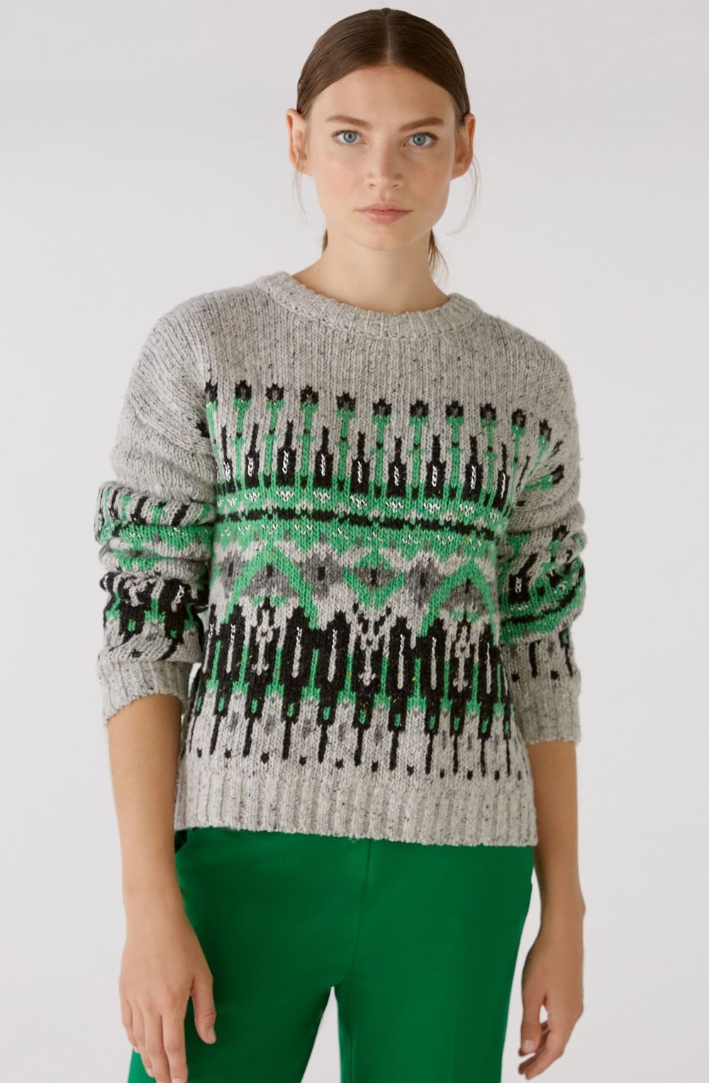 Grey and Green Jacquard Jumper