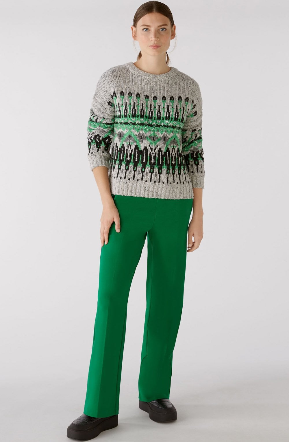 Grey and Green Jacquard Jumper