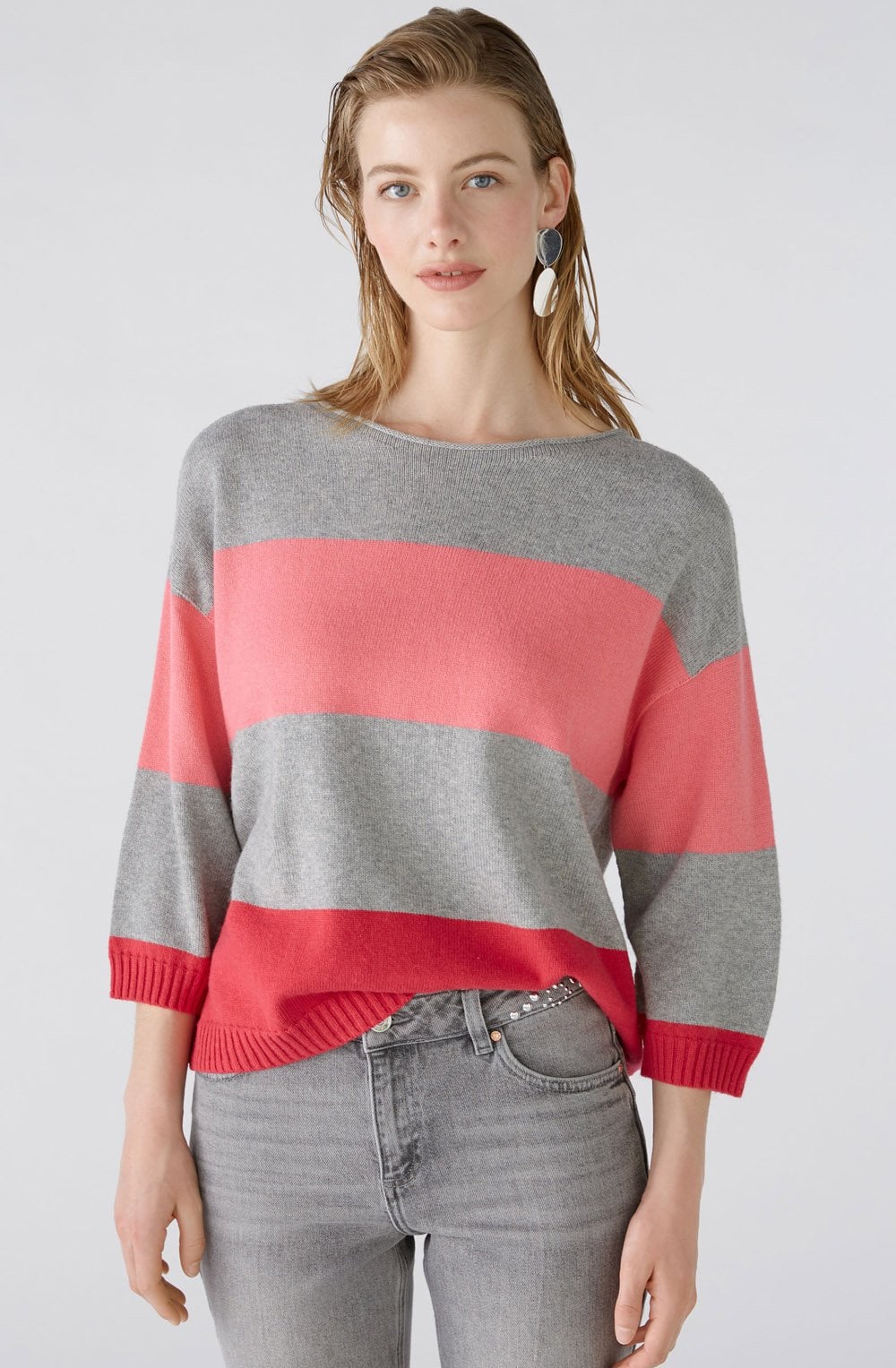 Grey and Pink Relaxed Box Pullover