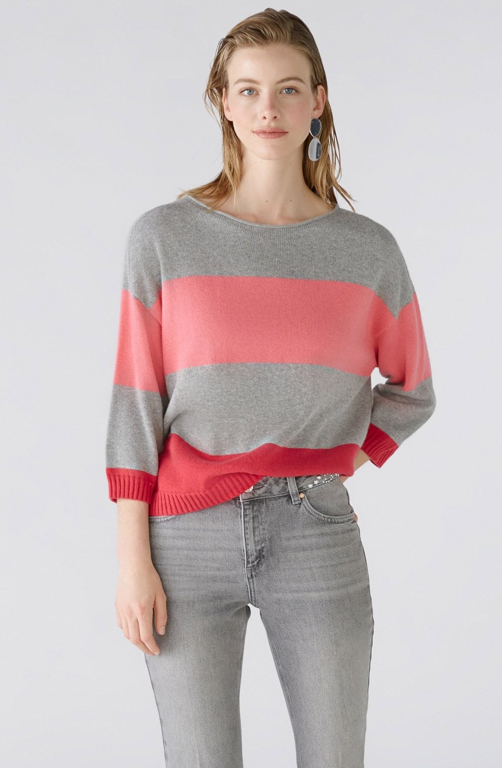 Grey and Pink Relaxed Box Pullover