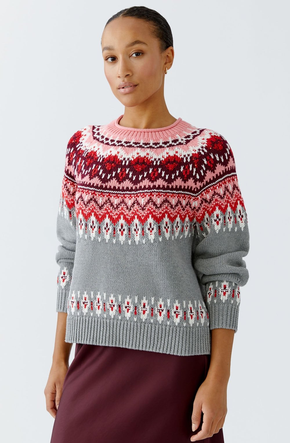 Grey and Red Reversible Norwegian Style Jumper
