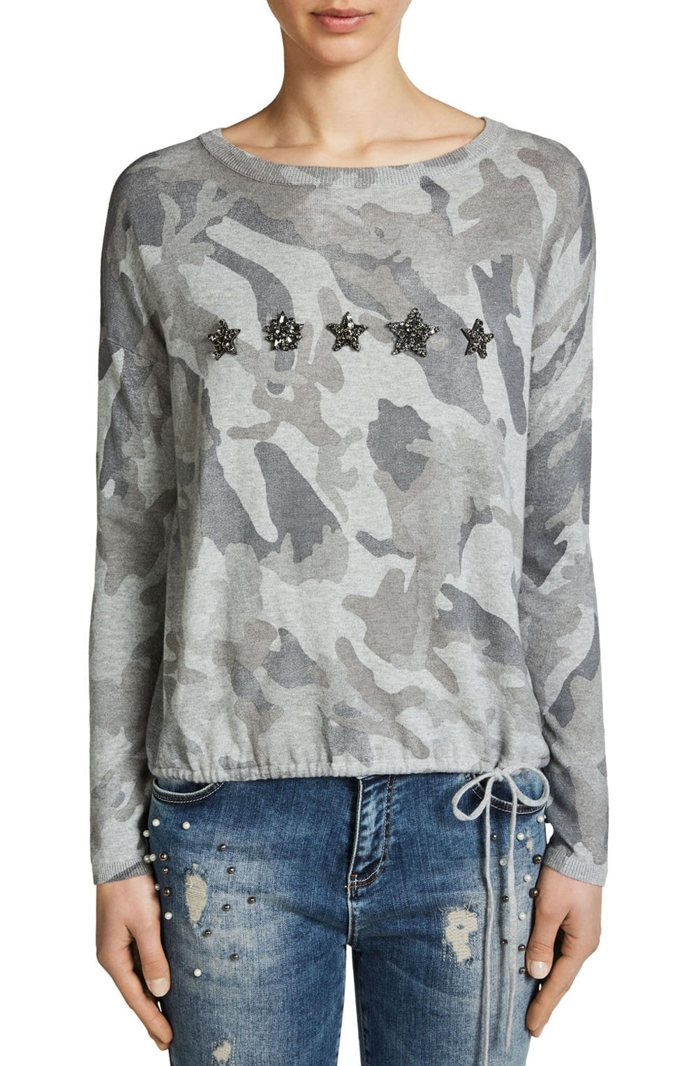 Grey Army Print Sweater
