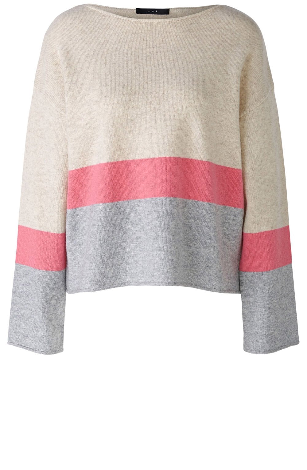 Grey Camel and Pink Colour Block Jumper