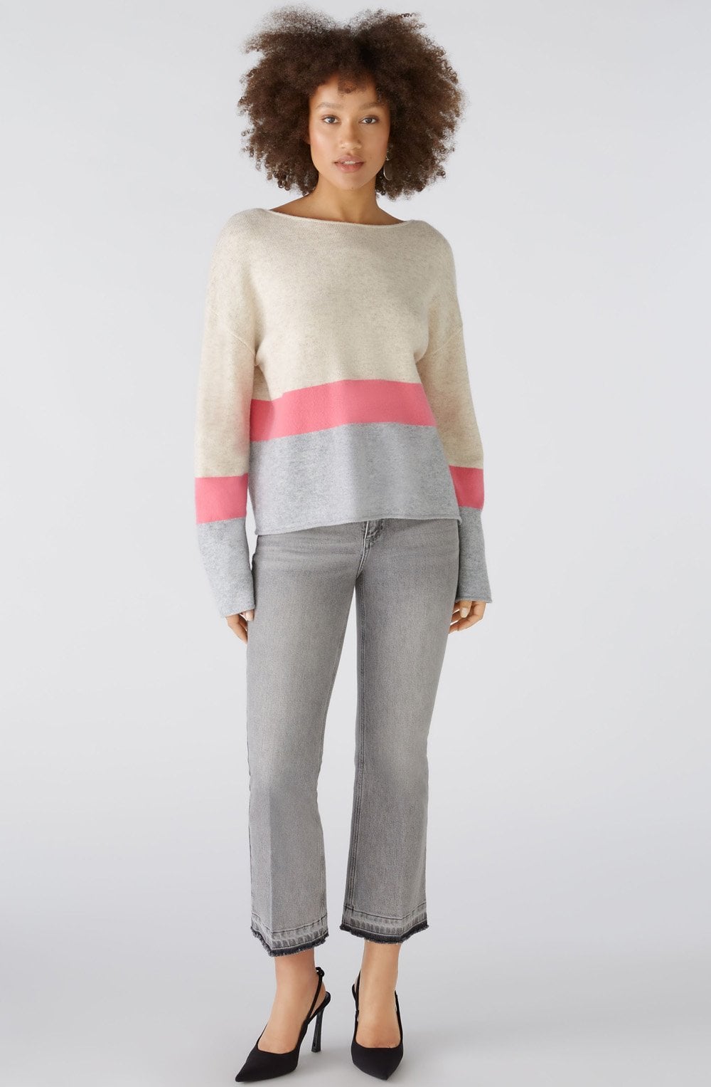 Grey Camel and Pink Colour Block Jumper