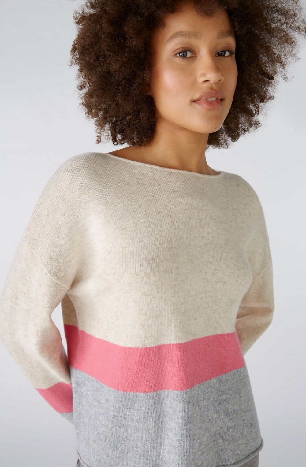 Grey Camel and Pink Colour Block Jumper