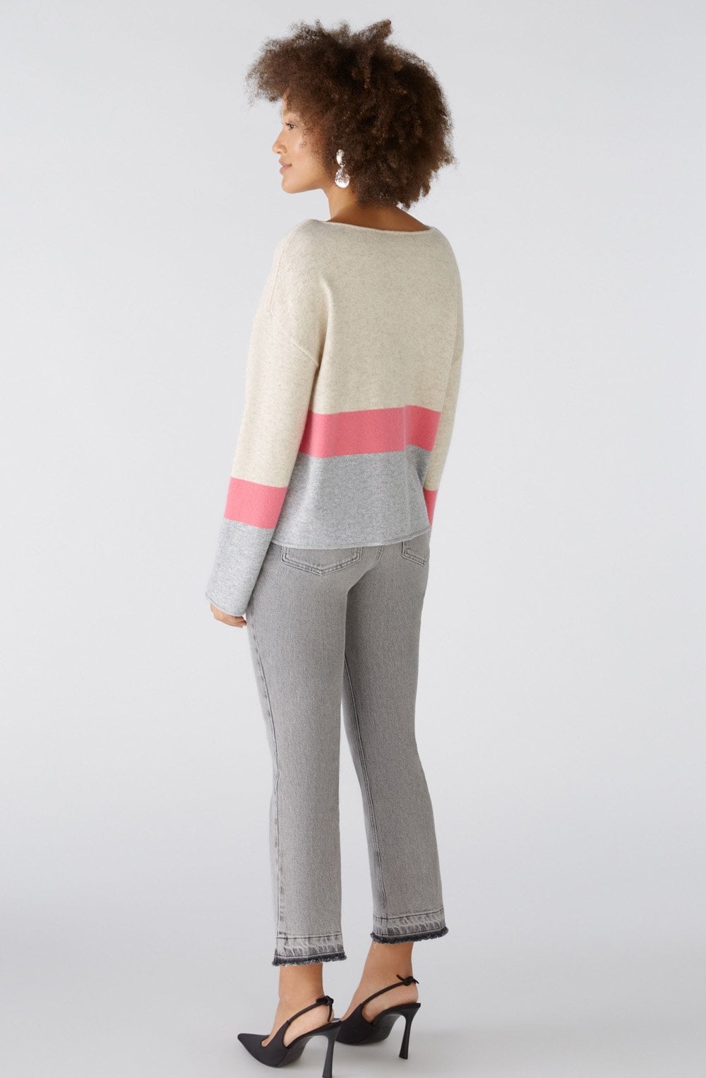Grey Camel and Pink Colour Block Jumper