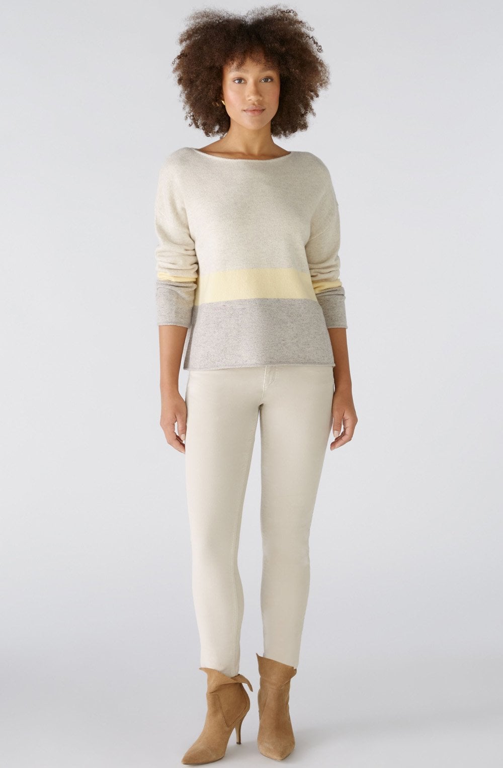 Grey Camel and Yellow Colour Block Jumper