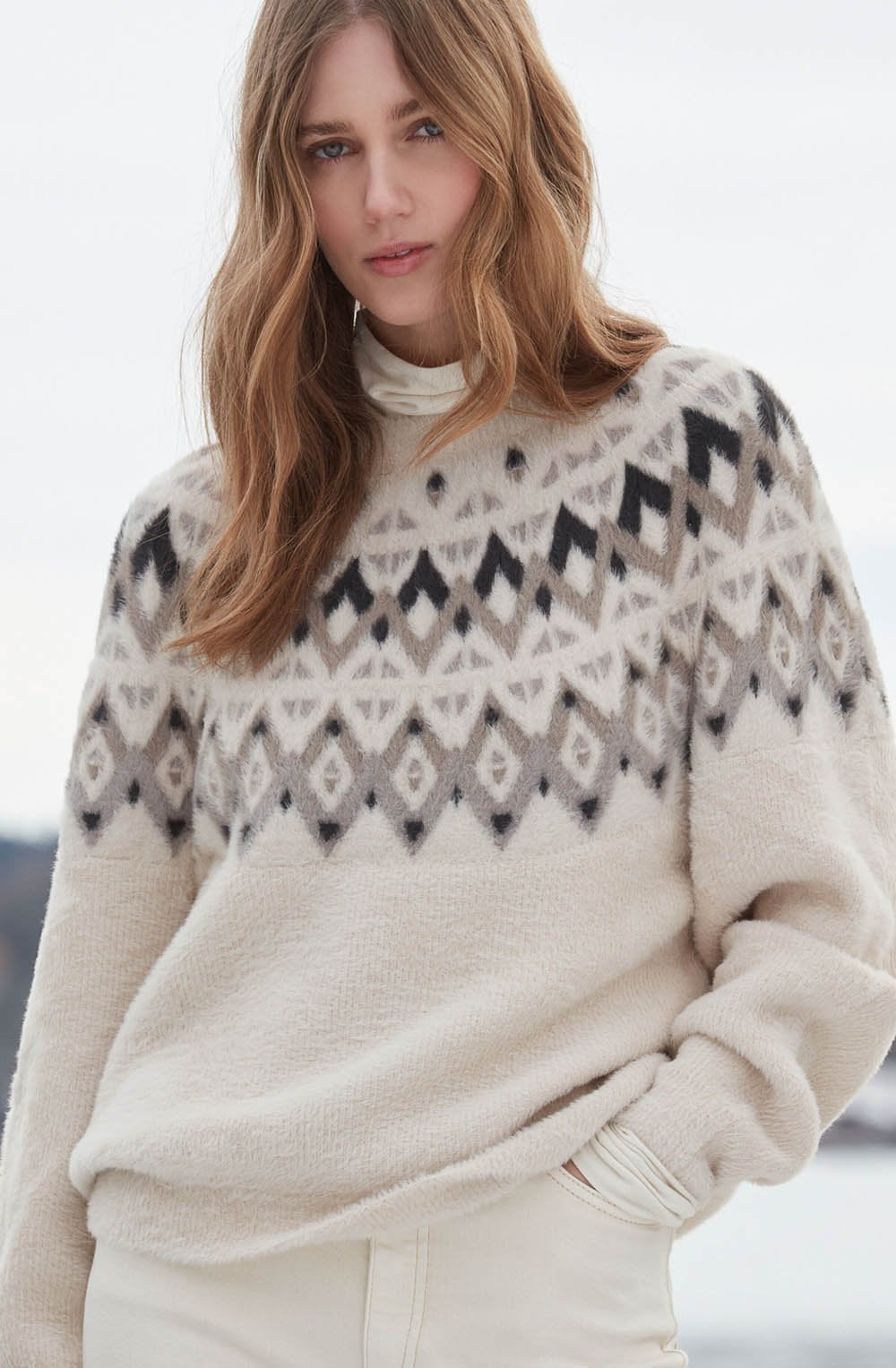 Grey & Cream Fairisle Print Jumper